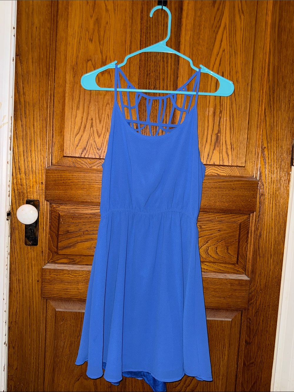 Blue Strappy Back Fit-and-Flare Dress